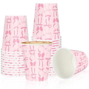 Imagem de JarThenaAMCS 100 peças de copos de papel laço rosa chocolate cacau xícaras de chá coquete descartáveis 255 g para casamento, aniversário, chá de panela, aniversário