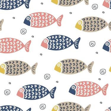 Imagem de Mangoloo Papel de parede abstrato de peixe azul papel de parede abstrato removível oceano boho papel de contato mural de parede autoadesivo para armários de banheiro berçário peixe mundo subaquático