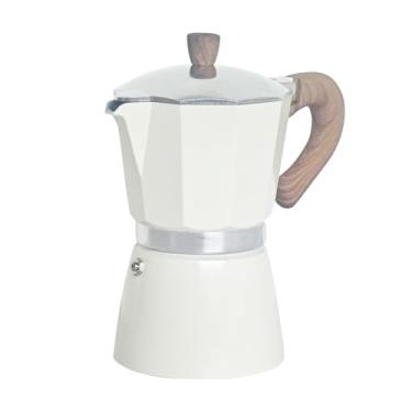 Imagem de Gebaozhen Cafeteira Moka com alça de madeira e válvula de segurança única – cafeteira para fogões a gás/elétrico/acampamento (branco creme, 6 xícaras)