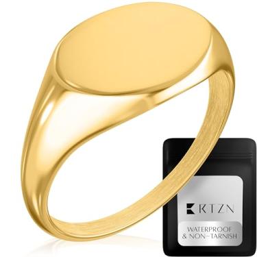 Imagem de RTZN Anéis de sinete para homens — Anéis masculinos de aço inoxidável premium — 100% à prova d'água e não mancha, simples, anel masculino com sinete dourado/prata para homens (tamanho: 6-12), 10, Aço