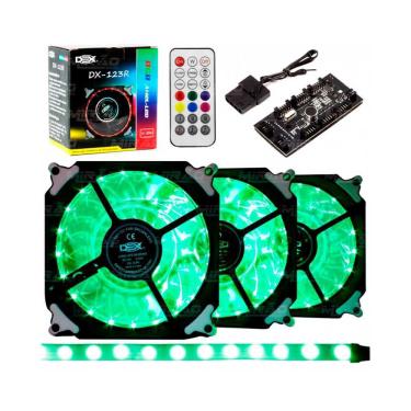 Imagem de Kit Cooler Fan Dex Rgb Com Controle Dx-123R 1 Fita Led Kit 3
