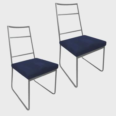 Imagem de Kit 02 Cadeiras Sala de Jantar Escritório Office Stark Industrial Ferro Cinza Suede Azul Marinho - Ahz Móveis