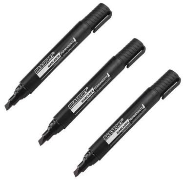Imagem de KIT 3 Caneta Marcação Permanente Brasfort Ponta Grossa Preta