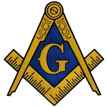 Imagem de Bússola quadrada bordada com emblema maçônico e logotipo bordado grande