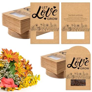 Imagem de Fumete 100 pacotes de lembrancinhas de casamento para convidados Let Love Grow, pacote de sementes, pequenos sacos kraft com janela, envelopes de sementes de flores silvestres, bolsa organizadora de