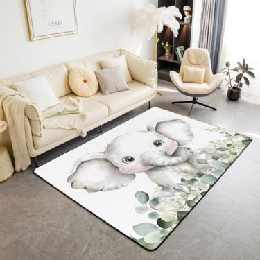 Imagem de jejeloiu Lindo elefante tapete decorativo para quarto de meninos e meninas, adolescentes, safári, berçário, tapete decorativo antiderrapante para ambientes internos