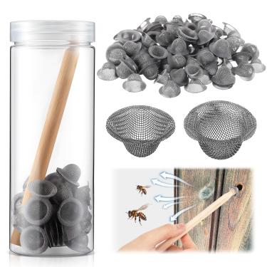 Imagem de Enhon Kit bloqueador de abelha de carpinteiro, conjuntos de armadilhas de abelha de carpinteiro, pacote com 100 redes de bloqueio pequenas e grandes com varetas e garrafas, kit de reparo de furos de