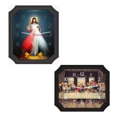 Imagem de Kit 2 Relógios Retangulares Santa Ceia Jesus Misericordioso - Bells