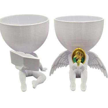 Imagem de Kit Decoração Santa Mãe Rainha Anjinho + Lendo Biblia - Point da Fe