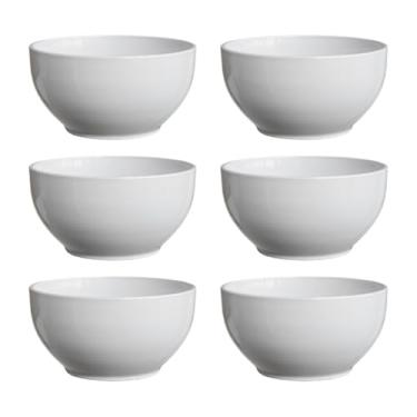 Imagem de Pote de Sobremesa Kit Bowl Porcelana Branca 6 Pecas 500ml Funda Ideal Para Sopas Saladas Cozinha