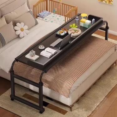 Imagem de Mesa móvel sobrecama com rodas, bandeja de alimentos, mesa médica, altura e comprimento, ajustável, para computador, laptop, carrinho em pé, tamanho king