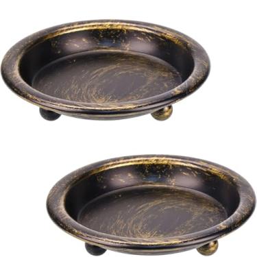 Imagem de Bandejas de castiçal redondas vintage, placas decorativas de ferro para decoração de casa, 10,7 cm de diâmetro para velas de pilar e luz de chá (preto + ouro)