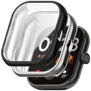 Imagem de Accdeny [2 peças] Capa compatível com xiaomi redmi Watch 4, capa protetora completa preta de alta transparência com protetor de tela, [antimanchas] [resistente a arranhões] capa de TPU preta prata