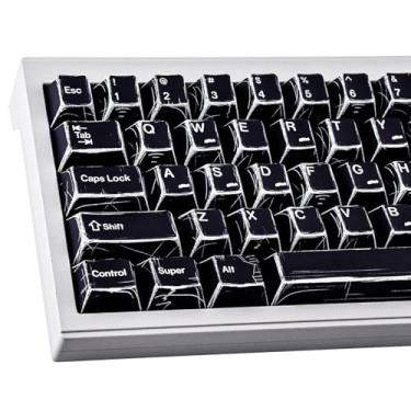 Imagem de Teclas Heykit PBT – Teclas com tema de mangá japonês para 60%, 65%, 75%, 100% teclado, 131 teclas Dye-Sub Custom Cherry Profile Keycap, teclas estilo minimalista para teclado mecânico Cherry MX, preto