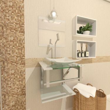 Imagem de Gabinete Vidro Para Banheiro 40Cm Inox Branco Com Torneira