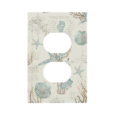 Imagem de Bússola náutica estrela do mar concha 1 gangue capas de tomada receptáculo duplex placa de parede decorativa placa frontal elétrica para decoração de quarto de campo