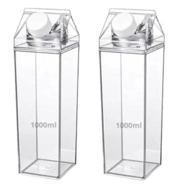 Imagem de Kit 4 Garrafas de Acrílico 1L Resistente Geladeira Água Suco Leite Chá Caixa Com Tampa Bebida Frasco(Kit 2 Garrafas)