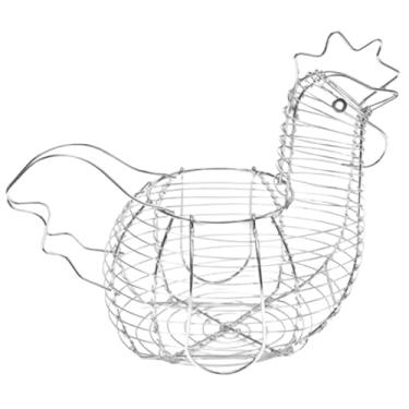 Imagem de Cesta de ovos de galinha com alça, suporte de ovo de galinha de arame de ferro para ovos e lanches de frutas, armazenamento divertido para bancada, cozinha, fazenda, decoração de Páscoa, prata, cestos