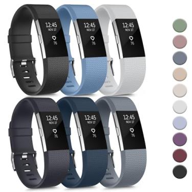 Imagem de Tobfit Pacote com 6 pulseiras esportivas compatíveis com Fitbit Charge 2 para mulheres e homens, pulseiras de substituição de silicone macio à prova d'água para Fitbit Charge 2/Charge 2 HR Fitness