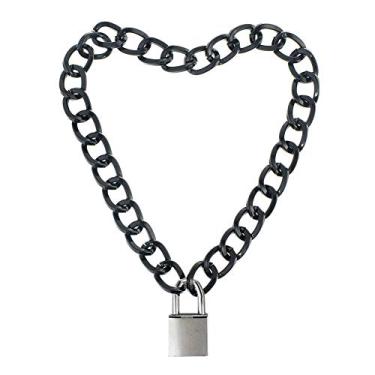 Imagem de Gargantilha de metal com cadeado de coração de amante para homens e mulheres com fechadura e chave 20