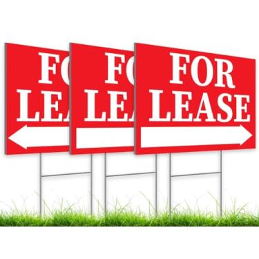 Imagem de Pacote com 3 placas de plástico ondulado de dupla face vermelho branco para alugar com estaca H 30,5 cm x 20,3 cm - Suportes altos para suprimentos de negócios ao ar livre - Placa de gramado para casa