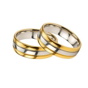 Imagem de Par Alianças 6mm Banhada Ouro 18k Friso Prata Tradicional Anel Casamen