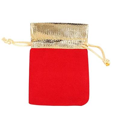 Imagem de 50 Peças 7 X 9 Cm Sacos De Cordão De Veludo, Saco De Armazenamento De De Joias Macias, Sacos De Cordão De Embalagem De Festa De Joias De Presente (Vermelho)