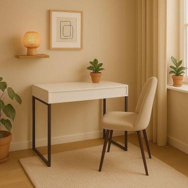 Imagem de Workstation Slim Branco Mesa Home Office Com Tampo Articulado Oculta Monitor