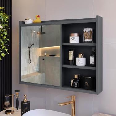 Imagem de Genérico, Espelheira de Banheiro Armário Suspenso 1 Porta Com Prateleira Organizador Luxo - Cinza