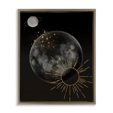 Imagem de Stupell Industries Arte de parede minimalista em tela flutuante marrom com galáxia planetária por Daniela Santiago, 43 x 53 cm