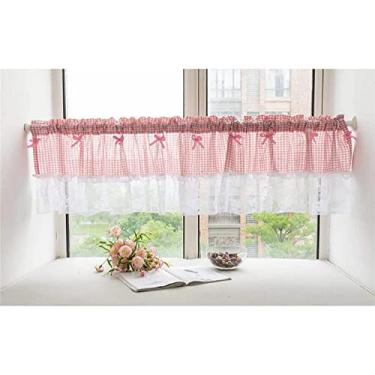 Imagem de SHAWLA Cortina curta de cozinha, cortina xadrez estampada de renda, meia cortina, cozinha, café, cortina de janela curta para quarto/sala de estar, cortina vermelha, 150 x 45 cm, 1 cortina