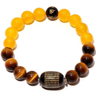 Imagem de Wizock Pulseiras elásticas Feng Shui 10 mm ágata amarela/olho de tigre para mulheres, proteção contra riqueza e prosperidade, joias de boa sorte, Medium, Pedra, Olho de tigre