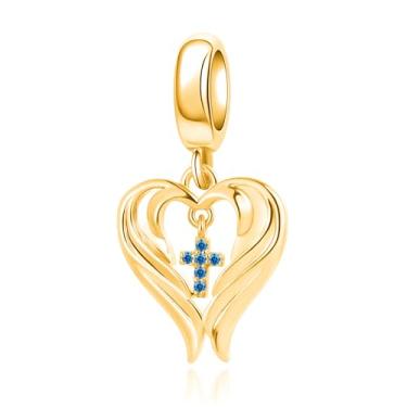 Imagem de QeenseKc Pingente de asa de anjo com pingente de pedra do mês de dezembro compatível com pulseira Pandora presente feminino