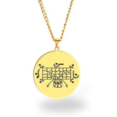 Imagem de Colar Vevê Vodu – Pingente com Símbolos dos Lwas em Aço Inoxidável (Prata, Ouro ou Preto) • Amuleto Espiritual Afro-Caribenho de Proteção, Magia e Fé (Kouzen Azaka, Dourado)