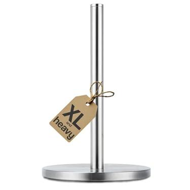 Imagem de Suporte de toalha XL e pesado, suporte de papel grande de aço inoxidável premium, dispensador de toalha de papel exclusivo e moderno com base pesada para cozinha, bancada, armário, rolo de guardanapo