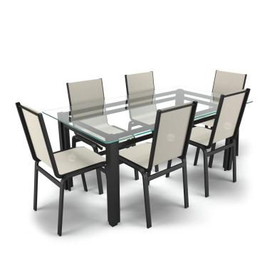 Imagem de Conjunto Mesa Retangular 6 Cadeiras área Gourmet Alumínio Preto - Bege