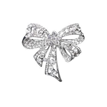 Imagem de Broche de laço de strass prata vintage cristal grande broche de laço moda alfinetes de lapela roupas joias acessório para mulheres vestidos delicados terno camisa, 18x13 mm, Strass, Strass