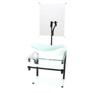 Imagem de Gabinete de vidro 40cm para banheiro curvado duplo pp cuba oval branco