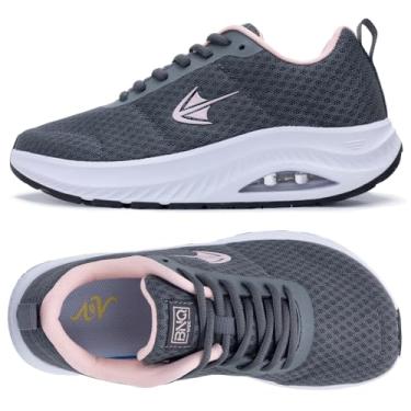 Imagem de PERSOUL Tênis feminino de caminhada com bico largo com suporte de arco para fascite plantar conforto tênis de largura larga EUA 6-11, Cinza e rosa, 9 Wide