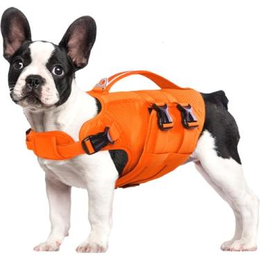 Imagem de Kuoser Colete salva-vidas para cães GG, colete aquático de alta flutuação para natação, barco, colete refletivo para cães preservador da vida de animais de estimação com alça de resgate, laranja GG