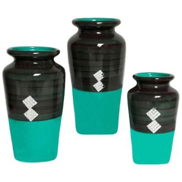 Imagem de Trio Vasos Jad Urna Em Cerâmica De Aparador Turquesa - Retrofenna Deco