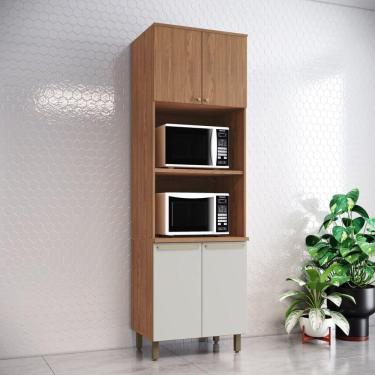 Imagem de Paneleiro Duplo com Torre Quente 2 Fornos 715mm Yasmin Espresso Móveis Marrom/Marrom/Areia HP