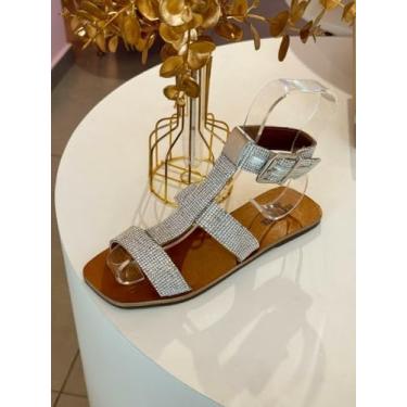 Imagem de Sandália Rasteira Gladiadora em Couro, Trançada, Prata, Feminina (Prata, BR, Adulto, Numérico, 35)