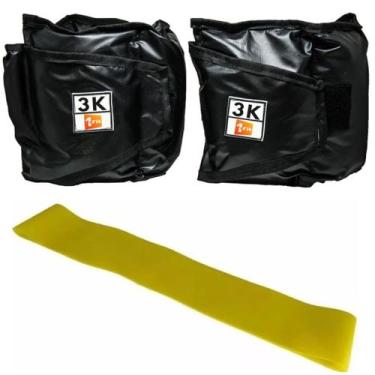 Imagem de Kit Caneleira/Tornozeleira Peso 3Kg + Mini Band Nível Médio Amarela 1 
