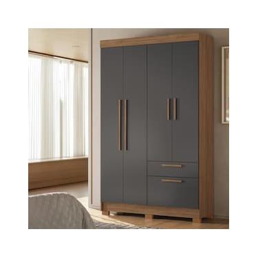 Imagem de Guarda-Roupa Solteiro Santos Andirá Londrina com 4 Portas, 2 Gavetas e 3 Prateleiras - 130cm de largura