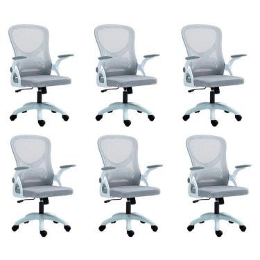Imagem de Kit com 6 Cadeira Escritório Diretor Office Columbus com Tela Mesh Cinza