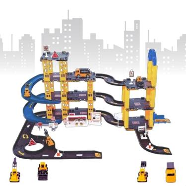 Imagem de Pista De Carrinhos De Construção Brinquedo Infantil Corrida 4 Andares Acompanha 4 Carrinhos