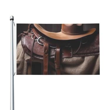 Imagem de Selim de cavalo com um chapéu de caubói bandeira selvagem 9,5 x 1,5 m bandeiras externas bandeira de jardim dupla face bandeira engraçada fora do quintal bandeira de festa para parede pôster pendurado