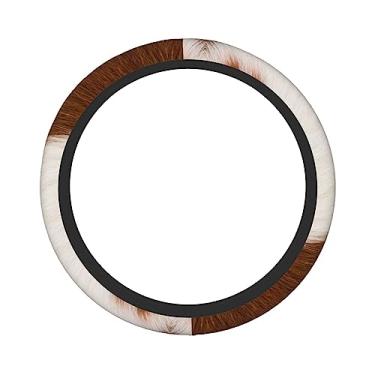 Imagem de Capa de volante de couro de vaca marrom vermelho antiderrapante durável protetor de volante universal de 38 cm acessórios de carro para carros SUV caminhão