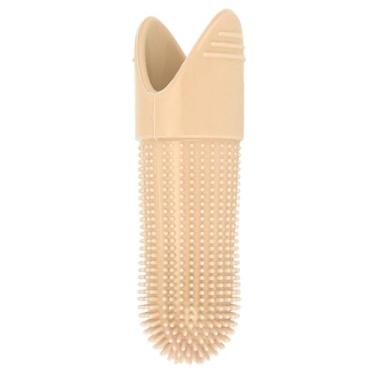 Imagem de Kit de limpeza de dentes de dentes de dentes de cão cffuvros, 360 ° de pó de silicone de grau de alimento para cães gatos, cuidados com dentes suaves com escova macia (Beige)